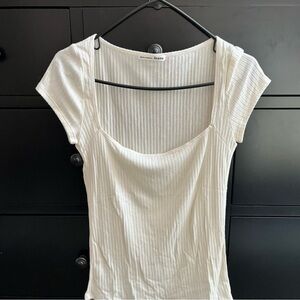 Reformation White Ribbed Cap Sleeve Tee